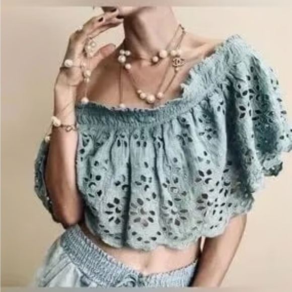 Free People Light Blue Lace Crop Top - Picture 7 of 7